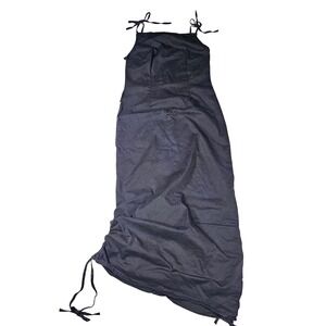 Etam Cotton Cami Tie Shoulder Maxi Dress Cotton Zip Back Ruched Side Black S